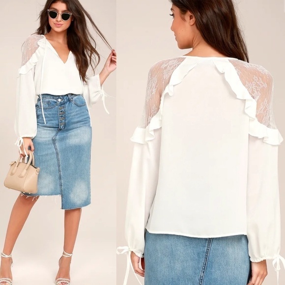 Lulus Glorious Day White Lace Long Sleeve Top - Picture 1 of 6